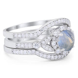 Three Piece Round Natural Stone Leaf Style Ring