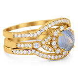 Three Piece Round Natural Stone Leaf Style Ring