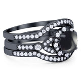 Three Piece Round Natural Stone Leaf Style Ring