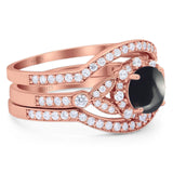 Three Piece Round Natural Stone Leaf Style Ring