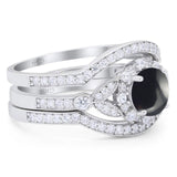 Three Piece Round Natural Stone Leaf Style Ring