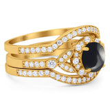Three Piece Round Natural Stone Leaf Style Ring