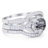 Three Piece Round Natural Stone Leaf Style Ring