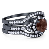 Three Piece Round Natural Stone Leaf Style Ring