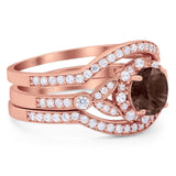 Three Piece Round Natural Stone Leaf Style Ring