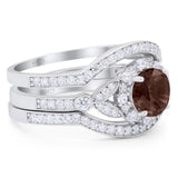 Three Piece Round Natural Stone Leaf Style Ring
