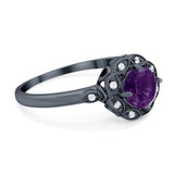 Art Deco Round Natural Stone Flower Ring