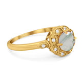 Art Deco Round Natural Stone Flower Ring