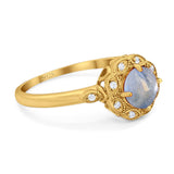 Art Deco Round Natural Stone Flower Ring
