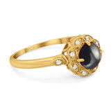 Art Deco Round Natural Stone Flower Ring