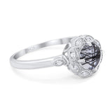 Art Deco Round Natural Stone Flower Ring