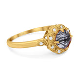 Art Deco Round Natural Stone Flower Ring