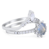 Two Piece Round Natural Stone Chevron Ring