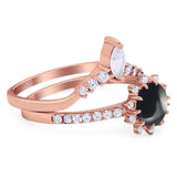 Two Piece Round Natural Stone Chevron Ring