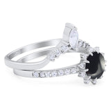 Two Piece Round Natural Stone Chevron Ring