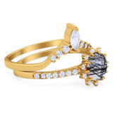 Two Piece Round Natural Stone Chevron Ring