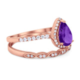 Two Piece Pear Teardrop Natural Stone Ring