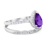 Two Piece Pear Teardrop Natural Stone Ring
