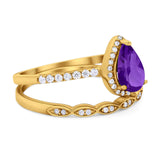 Two Piece Pear Teardrop Natural Stone Ring