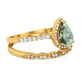 Two Piece Pear Teardrop Natural Stone Ring