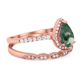 Two Piece Pear Teardrop Natural Stone Ring