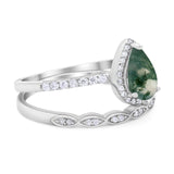 Two Piece Pear Teardrop Natural Stone Ring
