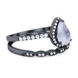 Two Piece Pear Teardrop Natural Stone Ring