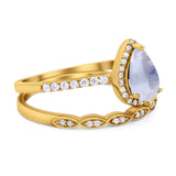 Two Piece Pear Teardrop Natural Stone Ring