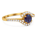 Round Natural Stone Curved Art Deco Ring