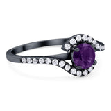 Round Natural Stone Curved Art Deco Ring