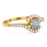 Round Natural Stone Curved Art Deco Ring