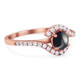 Round Natural Stone Curved Art Deco Ring