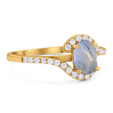 Oval Natural Stone Curved Art Deco Ring