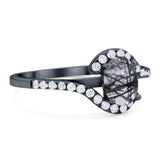 Oval Natural Stone Curved Art Deco Ring