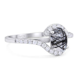 Oval Natural Stone Curved Art Deco Ring