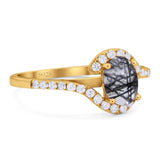 Oval Natural Stone Curved Art Deco Ring