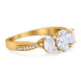 Three Stone Oval Natural Stone Trellis Ring