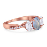 Three Stone Oval Natural Stone Trellis Ring