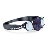 Three Stone Oval Natural Stone Wedding Ring