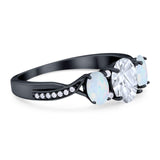 Three Stone Oval Natural Stone Wedding Ring