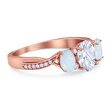 Three Stone Oval Natural Stone Wedding Ring