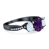 Three Stone Oval Natural Stone Wedding Ring