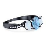 Three Stone Oval Natural Stone Wedding Ring