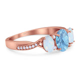 Three Stone Oval Natural Stone Wedding Ring