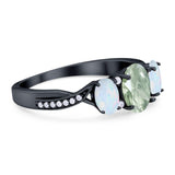 Three Stone Oval Natural Stone Wedding Ring