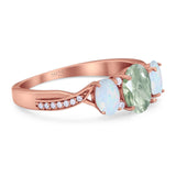 Three Stone Oval Natural Stone Wedding Ring