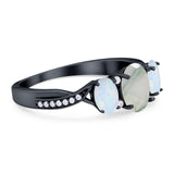 Three Stone Oval Natural Stone Wedding Ring