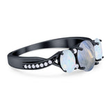 Three Stone Oval Natural Stone Wedding Ring