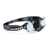 Three Stone Oval Natural Stone Wedding Ring