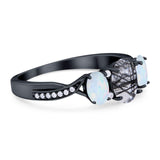 Three Stone Oval Natural Stone Wedding Ring